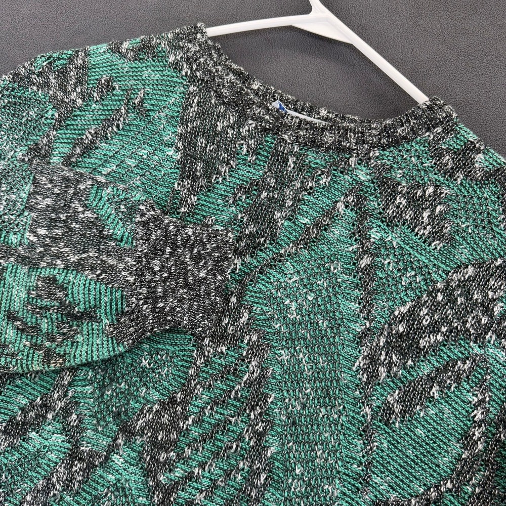 Vintage PRONTO-UOMO Abstract Knit Sweater Mens Green Black Made In Italy 80s 90s